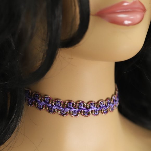 Purple Choker Adjustable Fancy Lace Chokers Necklace  (#21) - Picture 1 of 10